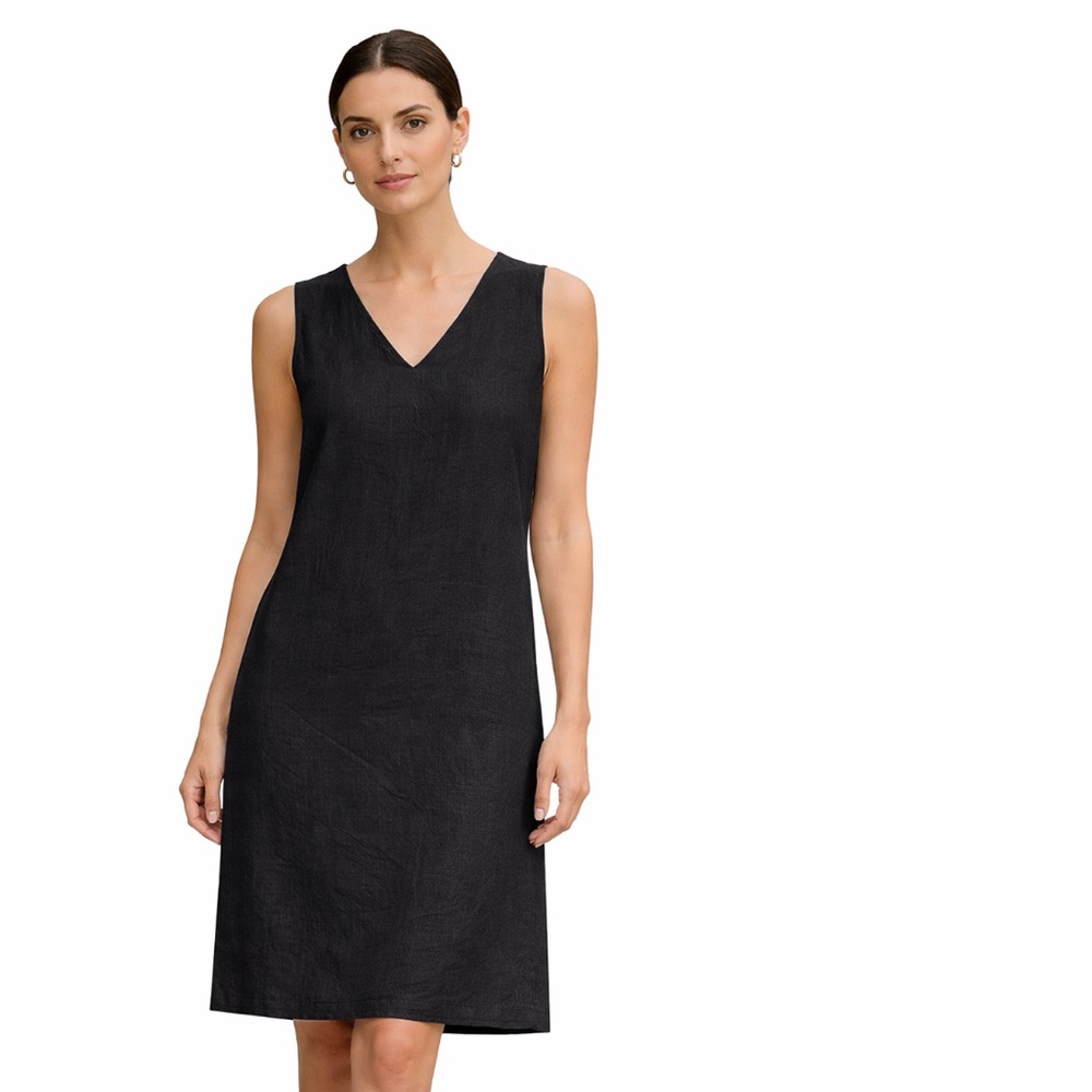 Classic Sleeveless Black 100% Linen Dress Made in Italy Size Small